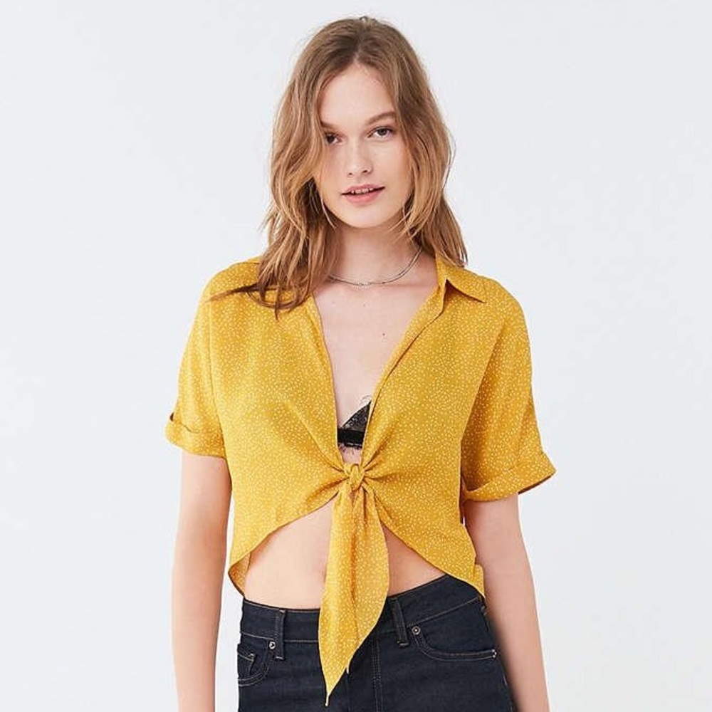 Urban Outfitters Yellow Polka Dot Tie-front Top - Picture 3 of 16